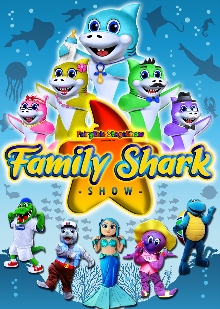 All the undersea characters from the Family Shark Show